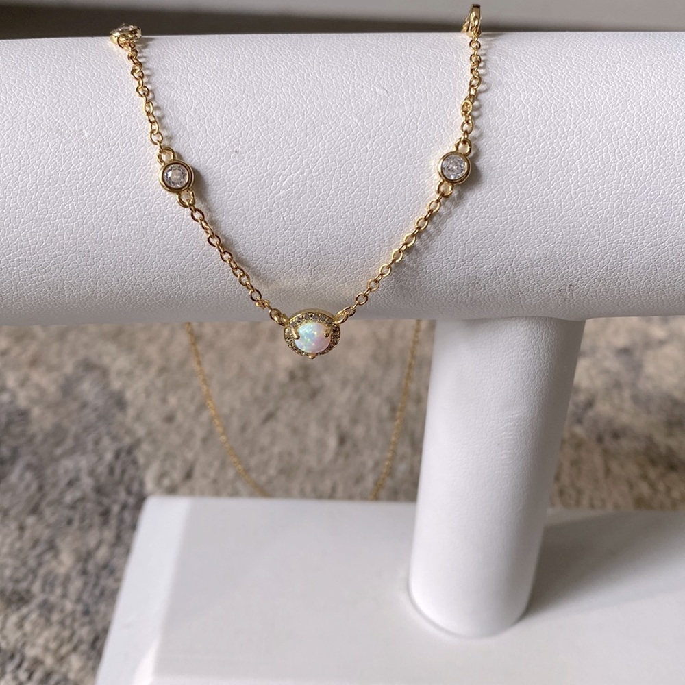 Opal diamond station necklace
